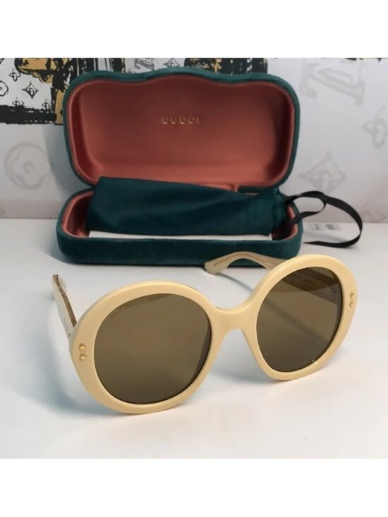 New ✨ Authentic Gucci GG1081S 004 Round Sunglasses – Yellow Frame with Brown Len main image 6
